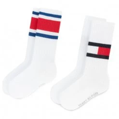 Accessoires Lot De 2 Paires De Chaussettes Hautes Unisexe Tommy Hilfiger - 394020001 White 300 Blanc, Multicolore
