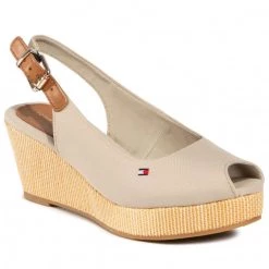 Femme Espadrilles TOMMY HILFIGER - Iconic Elba Sling Back Wedge FW0FW04788 Stone AEP Beige
