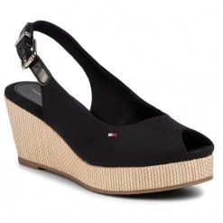 Femme Espadrilles TOMMY HILFIGER - Iconic Elba Sling Back Wedge FW0FW04788 Black BDS Noir