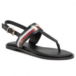 Femme Sandales TOMMY HILFIGER - Corporate Letaher Fat Sandal FW0FW04840 Black BDS Noir