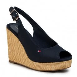 Femme Espadrilles TOMMY HILFIGER - Iconic Elena Sling Back Wedge FW0FW04789 Desert Sky DW5 Bleu Marine