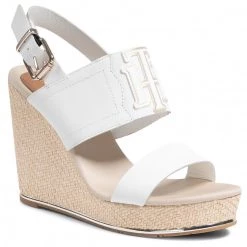 Femme Espadrilles TOMMY HILFIGER - Th Elastic High Wedge Sandal FW0FW05599 Ecru YBL Blanc