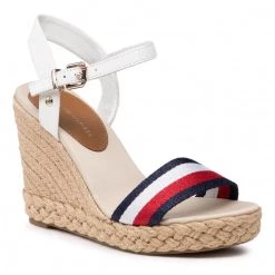 Femme Espadrilles TOMMY HILFIGER - Shimmery Ribon High Wedge FW0FW05590 Ecru YBL Blanc