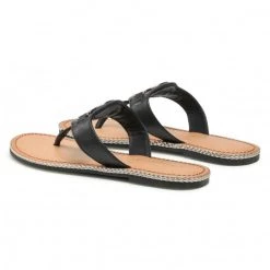 Femme Tongs TOMMY HILFIGER - Essential Leather Flat Sandal Black BDS Noir -Tommy Hilfiger Soldes 0000208151603 02 rz