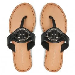 Femme Tongs TOMMY HILFIGER - Essential Leather Flat Sandal Black BDS Noir -Tommy Hilfiger Soldes 0000208151603 06 rz