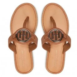 Femme Tongs TOMMY HILFIGER - Essential Leather Flat Sandal FW0FW05620 Summer Cognac GU9 Marron -Tommy Hilfiger Soldes 0000208151610 06 rz