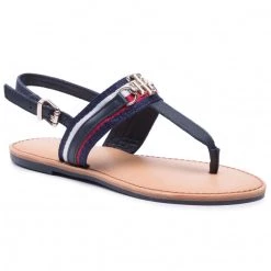 Femme Sandales TOMMY HILFIGER - Shimmery Ribbon Flat Sandal FW0FW05629 Desert Sky DW5 Bleu Marine