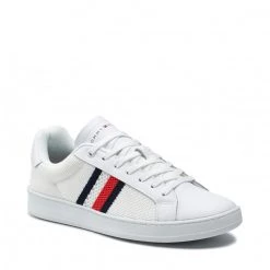 Homme Sneakers TOMMY HILFIGER - Cupsole Court Stripes Knit Mix FM0FM03606 White YBR Blanc