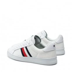 Homme Sneakers TOMMY HILFIGER - Cupsole Court Stripes Knit Mix FM0FM03606 White YBR Blanc -Tommy Hilfiger Soldes 0000208567299 02 pl