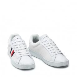 Homme Sneakers TOMMY HILFIGER - Cupsole Court Stripes Knit Mix FM0FM03606 White YBR Blanc -Tommy Hilfiger Soldes 0000208567299 08 pl