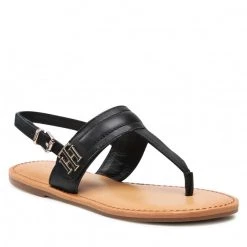 Femme Sandales TOMMY HILFIGER - Hardware Th Flat Leather Sandal FW0FW05912 Black BDS Noir