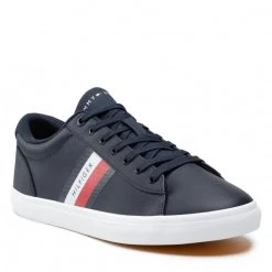 Homme Sneakers TOMMY HILFIGER - Essential Leather Vulc Stripes FM0FM03722 Desert Sky DW5 Bleu Marine