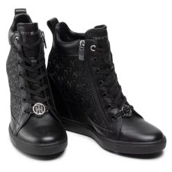 Femme Sneakers TOMMY HILFIGER - Metallic Pop Sneaker Wedge FW0FW06118 Black BDS Noir -Tommy Hilfiger Soldes 0000208903189 06 ki 1