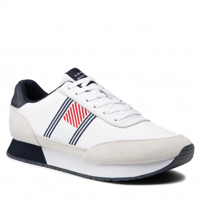 Homme Sneakers Tommy Hilfiger - Essential Runner Flag Leather FM0FM03928 White YBR Blanc 3 Homme Sneakers Tommy Hilfiger - Essential Runner Flag Leather FM0FM03928 White YBR Blanc