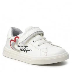 Enfant Sneakers TOMMY HILFIGER - Low Cut Lace-Up/Velcro Sneaker T1A4-32132-1374 S White/Silver X025 Blanc