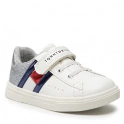 Enfant Sneakers TOMMY HILFIGER - Low Cut Lace-Up Velcro Sneaker T1A4-32127-1358 S White/Silver X025 Blanc