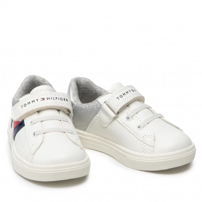 Enfant Sneakers TOMMY HILFIGER - Low Cut Lace-Up Velcro Sneaker T1A4-32127-1358 S White/Silver X025 Blanc 7 Enfant Sneakers TOMMY HILFIGER - Low Cut Lace-Up Velcro Sneaker T1A4-32127-1358 S White/Silver X025 Blanc – Image 5