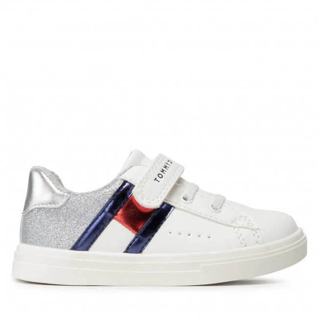 Enfant Sneakers TOMMY HILFIGER - Low Cut Lace-Up Velcro Sneaker T1A4-32127-1358 S White/Silver X025 Blanc 4 Enfant Sneakers TOMMY HILFIGER - Low Cut Lace-Up Velcro Sneaker T1A4-32127-1358 S White/Silver X025 Blanc – Image 2