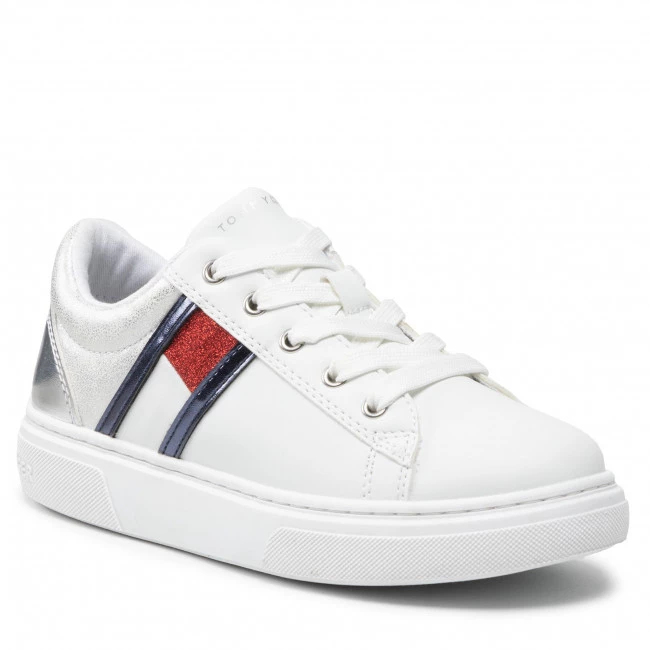 Enfant Sneakers Tommy Hilfiger - Low Cut Lace-Up Sneaker T3A4-32156-1383 M White/Blue/Red Blanc 3 Enfant Sneakers Tommy Hilfiger - Low Cut Lace-Up Sneaker T3A4-32156-1383 M White/Blue/Red Blanc