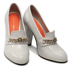 Femme Chaussures Basses TOMMY HILFIGER - Th Chain High Heel Loafer Pump FW0FW06545 White Dove AF2 Gris -Tommy Hilfiger Soldes 0000209901153 08 pl