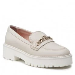 Femme Chaussures Basses TOMMY HILFIGER - Th Chain Chunky Loafer FW0FW06166 White Dove AF2 Gris