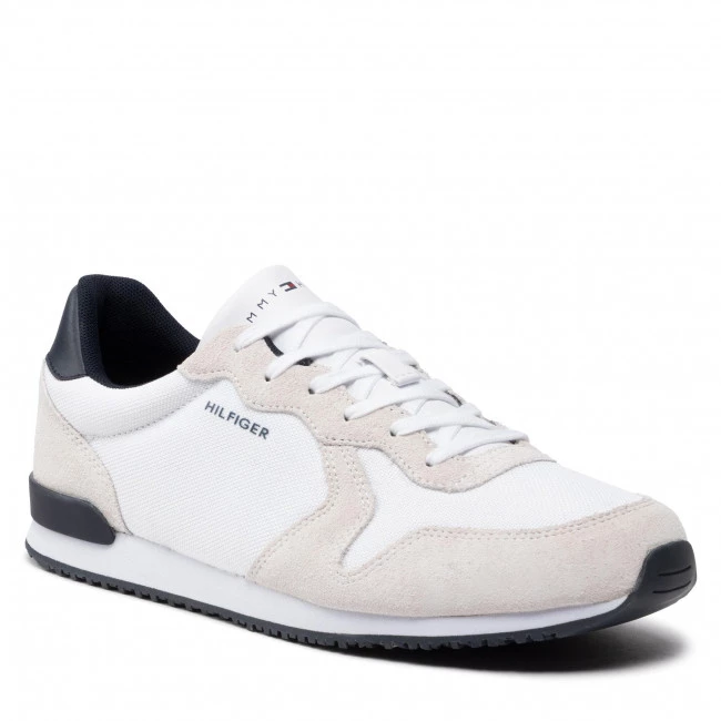Homme Sneakers TOMMY HILFIGER - Iconic Material Mix Runner FM0FM04022 White YBR Blanc 3 Homme Sneakers TOMMY HILFIGER - Iconic Material Mix Runner FM0FM04022 White YBR Blanc