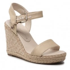 Femme Espadrilles TOMMY HILFIGER - Shiny Touches High Wedge Sandal FW0FW06180 Light Gold 0LJ Beige
