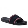 Femme Mules / Sandales De Bain TOMMY HILFIGER - Essential Shiny Knit Pool Slide FW0FW06311 Desert Sky DW5 Bleu Marine -Tommy Hilfiger Soldes 01 0000209910025 ks