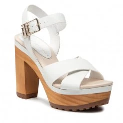 Femme Sandales TOMMY HILFIGER - Feminine High Heel Clog Sandal FW0FW06242 Ecru YBL Blanc