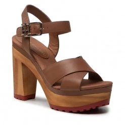 Femme Sandales TOMMY HILFIGER - Feminine High Heel Clog Sandal FW0FW06242 Summer Cognac GU9 Marron