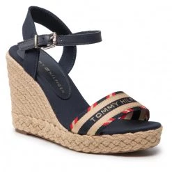 Femme Espadrilles TOMMY HILFIGER - Corporate Webbing High Wedge FW0FW06295 Desert Sky DW5 Bleu Marine