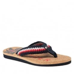 Femme Tongs TOMMY HILFIGER - Th Cork Footbed Beach Sandal FW0FW06425 Desert Sky DW5 Bleu Marine