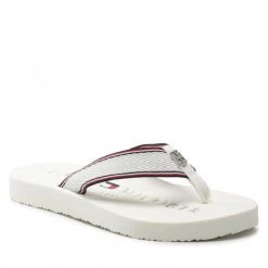 Femme Tongs TOMMY HILFIGER - Hardware Flat Beach Sandal FW0FW06421 Ecru YBL Blanc
