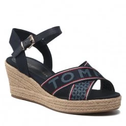 Femme Espadrilles TOMMY HILFIGER - Tommy Webbing Low Wedge Sandal FW0FW06297 Desert Sky DW5 Bleu Marine