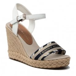 Femme Espadrilles TOMMY HILFIGER - Corporate Webbing High Wedge FW0FW06295 Ecru YBL Beige, Blanc
