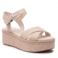Femme Espadrilles TOMMY HILFIGER - Shiny Touches Flatform Wedge FW0FW06245 Light Gold 0LJ Beige