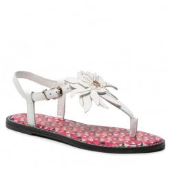 Femme Sandales TOMMY HILFIGER - Th Geo Print Flat Sandal FW0FW06229 Ecru YBL Blanc