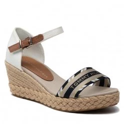 Femme Espadrilles TOMMY HILFIGER - Corporate Webbing Low Wedge FW0FW06293 Ecru YBL Beige