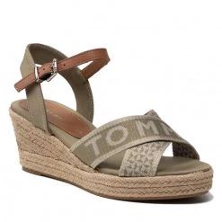 Femme Espadrilles TOMMY HILFIGER - Tommy Webbing Low Wedge Sandal FW0FW06297 Woodridge GXR Vert