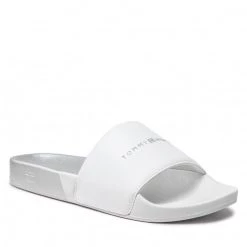 Femme Mules / Sandales De Bain Tommy Hilfiger - Th Metallic Pool Slide FW0FW06334 White YBR Blanc