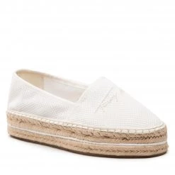 Femme Espadrilles TOMMY HILFIGER - Th Textured Flatform Espadrille FW0FW06433 Ecru YBL Blanc