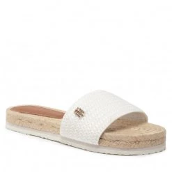Femme Espadrilles TOMMY HILFIGER - Th Textured Flat Sandal FW0FW06438 Ecru YBL Blanc