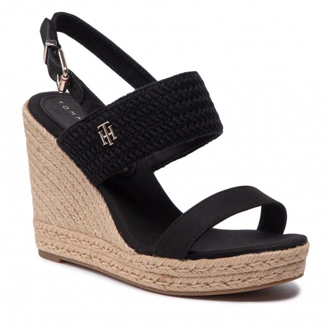 Femme Espadrilles TOMMY HILFIGER - Textured High Wedge Sandal FW0FW06441 Black BDS Noir 3 Femme Espadrilles TOMMY HILFIGER - Textured High Wedge Sandal FW0FW06441 Black BDS Noir