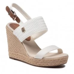 Femme Espadrilles TOMMY HILFIGER - Th Textured High Wedge Sanal FW0FW06441 Ecru YBL Blanc