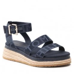 Femme Espadrilles TOMMY HILFIGER - Tommy Webbing Low Wedge Sandal FW0FW06442 Desert Sky DW5 Bleu Marine