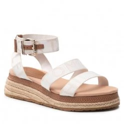 Femme Espadrilles TOMMY HILFIGER - Webbing Low Wedge Sandal FW0FW06442 Ecru YBL Blanc