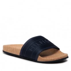 Femme Mules / Sandales De Bain TOMMY HILFIGER - Webbing Cork Pool Slide FW0FW06525 Desert Sky DW5 Bleu Marine