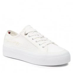 Femme Tennis TOMMY HILFIGER - Essential Th Mesh Sneaker FW0FW06546 Ecru YBL Blanc