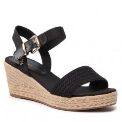 Femme Espadrilles TOMMY HILFIGER - Th Textured Low Wedge Sandal FW0FW06555 Black BDS Noir