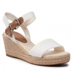 Femme Espadrilles TOMMY HILFIGER - Th Textured Low Wedge Sandal FW0FW06555 Ecru YBL Blanc